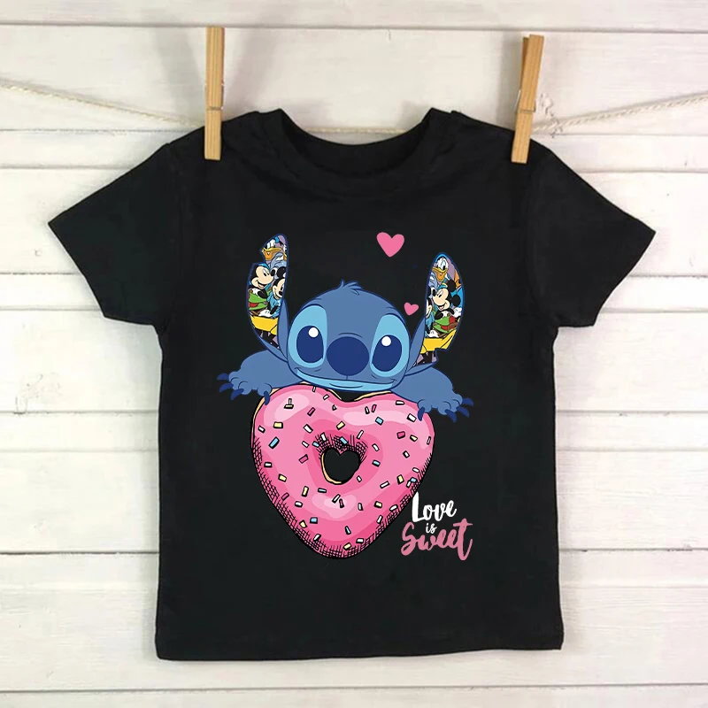 New Kawaii Lilo Stitch Cartoon T Shirt Bambini Bambini Stitch Cute Manga T-Shirt Graphic Lilo And Stitch Tshirt Girl Boy Top Tees