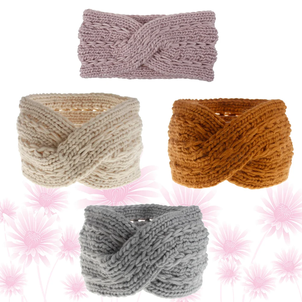 

4 Pcs Cross Hair Band Woolen Yarn Headband Headgear Headdress Handmade Accessories Knitted Hoops