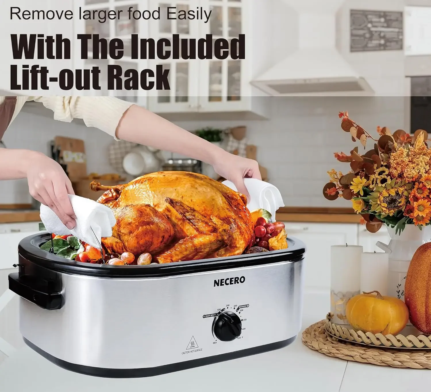 Oven 28 Quart Electric, Electric Roaster Pan with Visible & Self-Basting Lid, Large Stainless Steel Electric Turkey Roaster Oven 4