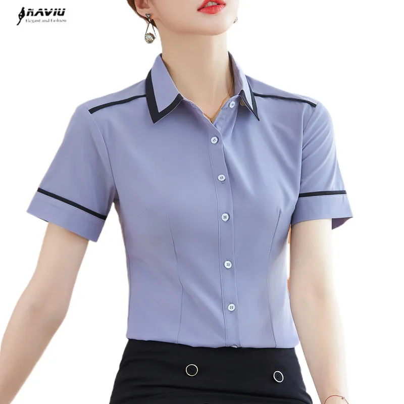 

NAVIU серая рубашка для женщин летние новые темпераментные с коротким рукавом тонкие формальные шифоновые блузки офисные женские Рабочие топы белые