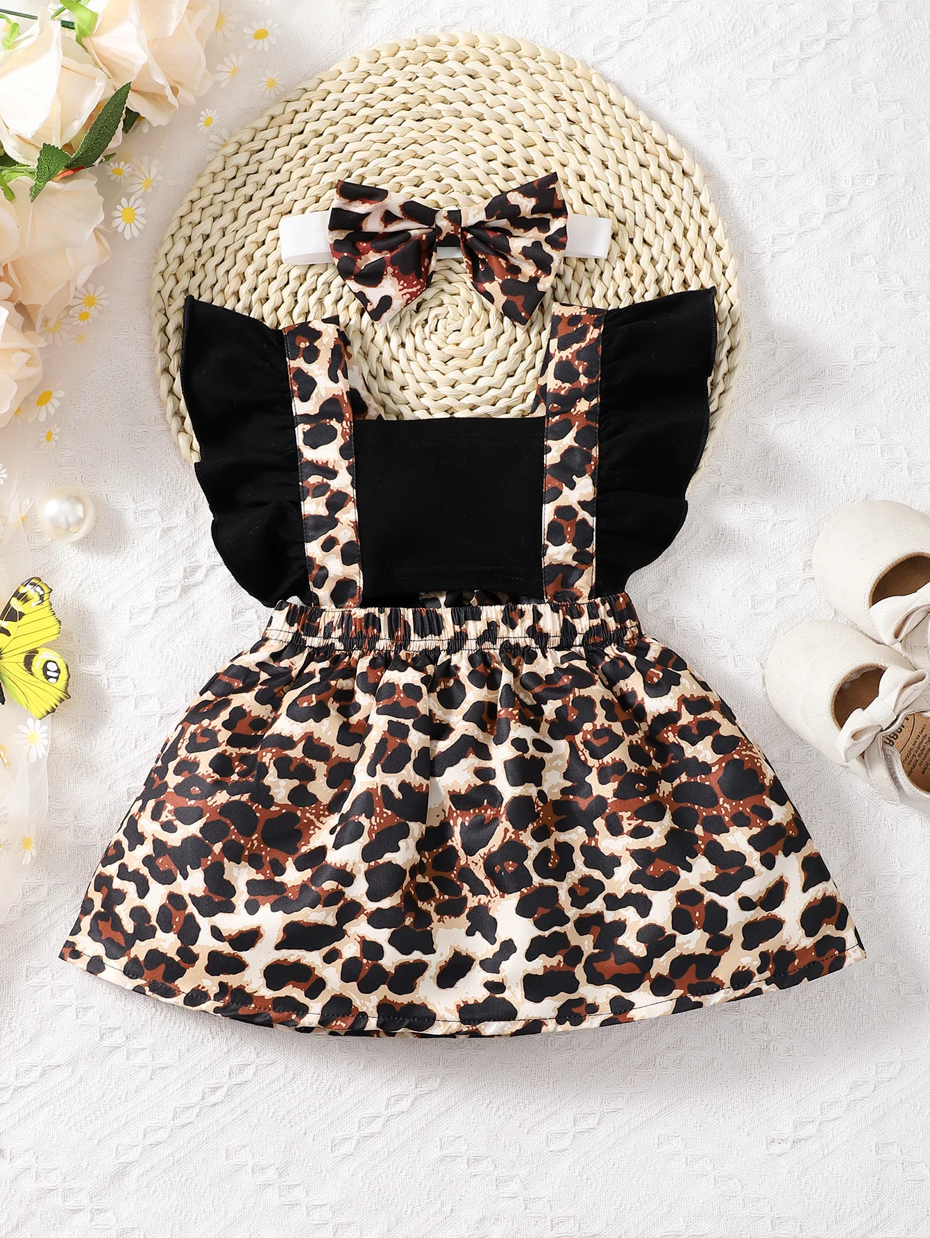Newborns Summer Cotton Sleeveless Digital Printing Bow Decoration Casual Daily Wear Bow Hair Loop Baby Clothing