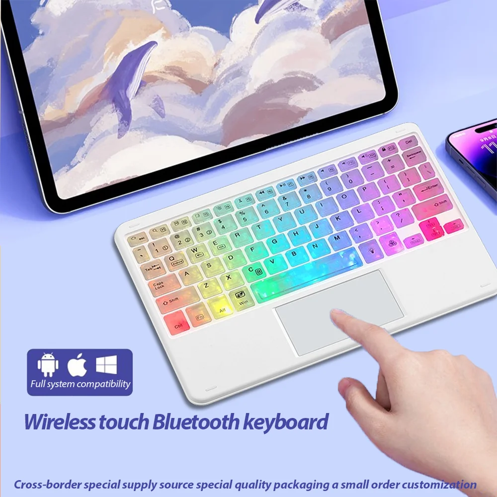 Backlit Keyboard Touchpad Type Wireless Multilingual Multiple Colors Portable for Tablet iPad Pro Mini Air Phone Wireless Keyboard Wireless Keyboard Mouse Tablet Keyboard iPad Keyboard Tablet Keyboard Case
