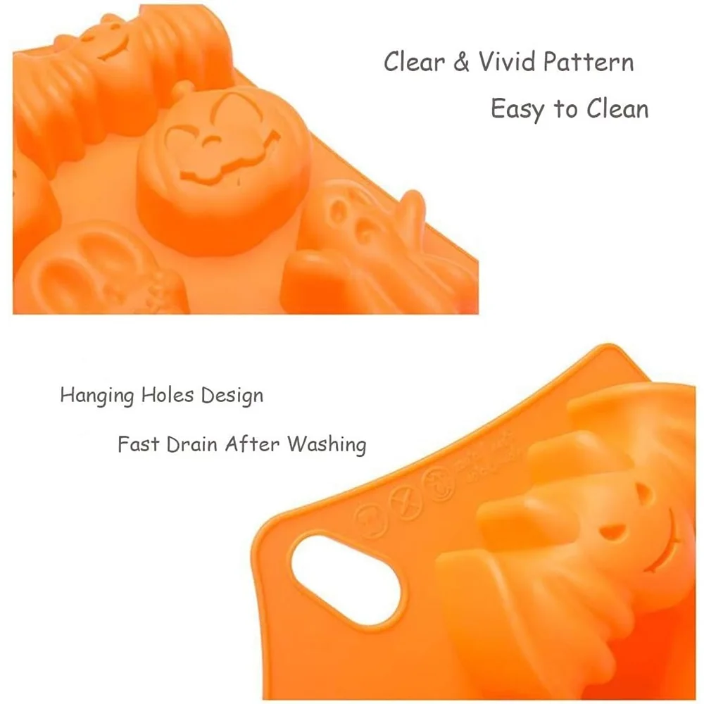Halloween Moulds Nonstick Silicone Pumpkin Mold Skull Bat Ghost Shape Chocolate Candy Mold Baking Cake Pudding Cookie Cupcakes