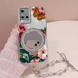 Vivid Floral Bracelet Holder Phone Case Cover for Vivo Y02S (Silver)