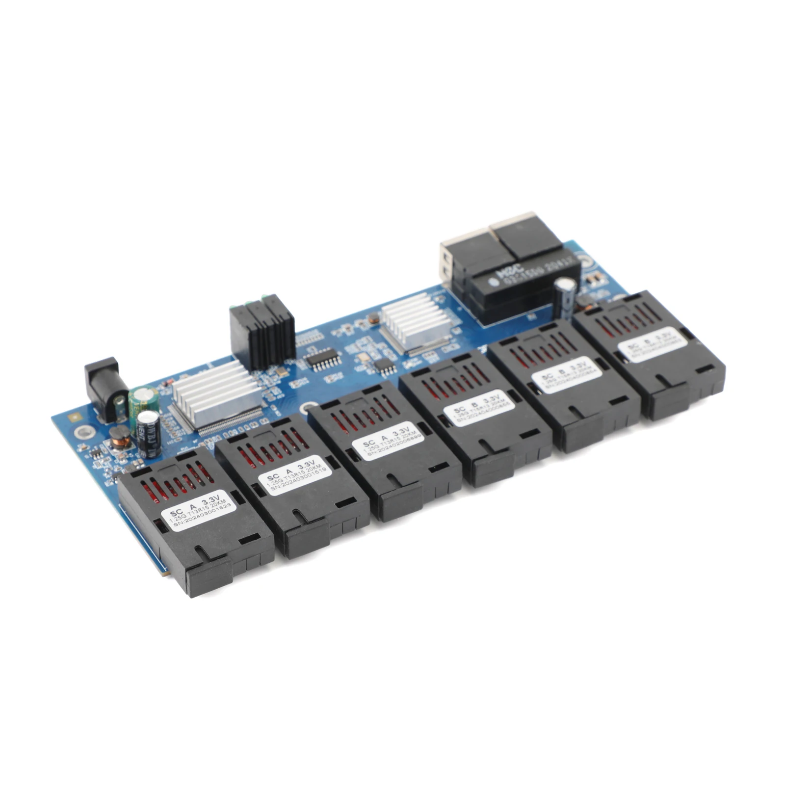 1000M/100M Fiber Optic Media Converter PCBA Board 2 RJ45 to 6 SC 3A+3B Ports 1.25G Connector 1310nm/1550nm 20KM Ethernet Switch