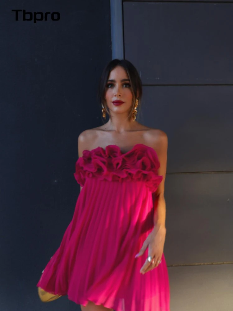 

Women Elegant Waveseedge Strapless Mini Dress Sexy Off Shoulder Sleeveless Vestido 2023 Autumn Lady Party Prom Fashion Robes