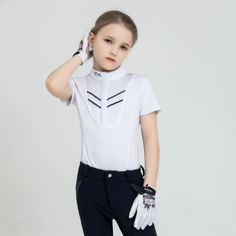 Cavpassion-Equestrian T-shirt for Children, White Knight, Short Sleeve, Absorbent and Breathable, Summer, 8102069