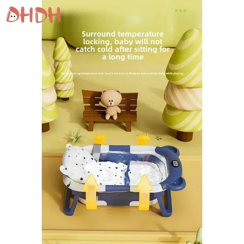 Vasca da bagno per neonato Vasca da bagno per uso domestico Vasca da bagno per bambini Grande pieghevole Facile da riporre Vasca da bagno a temperatura in tempo reale Prodotti per bambini - immagine 4