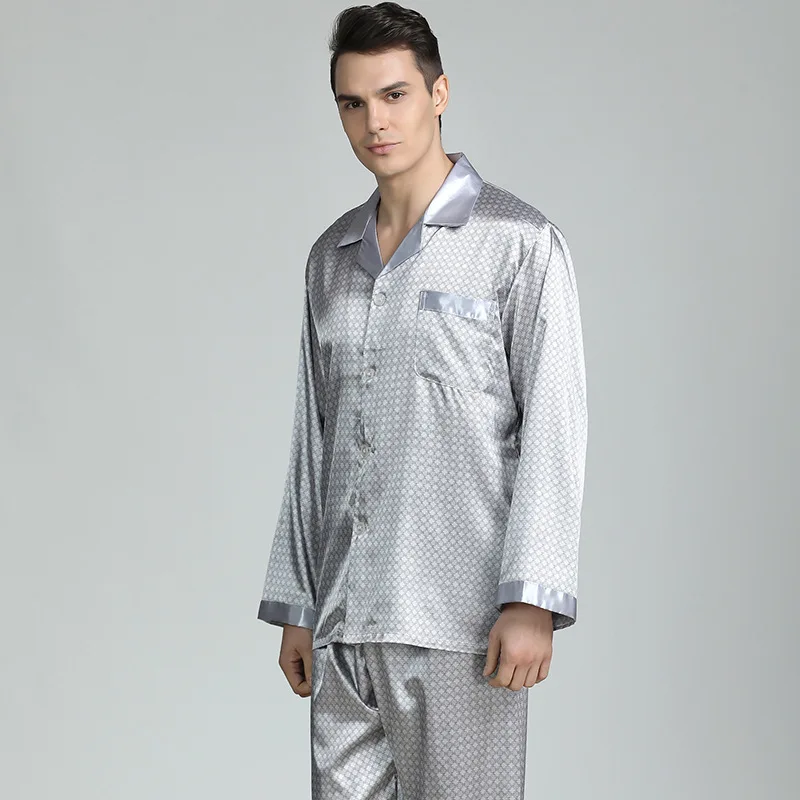 Tanio Męskie drukowane jedwabne piżamy wiosna lato kostium z długim sklep