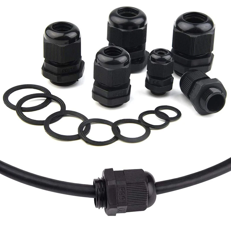 32pcs Nylon Cable Gland Waterproof IP68 Adjustable 3-18mm, NPT 3/4, NPT 1/2, PG13.5, PG11, PG9, PG7 (Black)