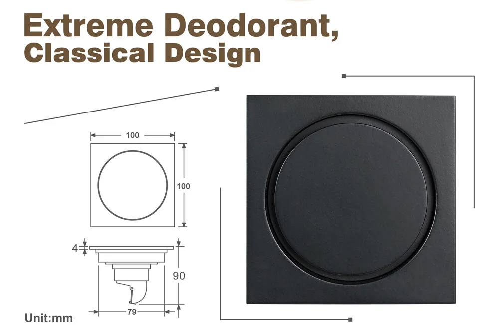 Description Picture 3 of itemShower Rooms Accessorie Electroplated Square Floor Drain Balcony Outdoor Drain Bathroom Renovation Hidden Installation 100X100MM