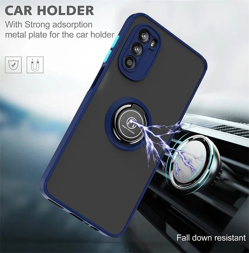 Matte Armor Magnetic Ring Stand Shockproof Phone Case with Hard PC Back Cover