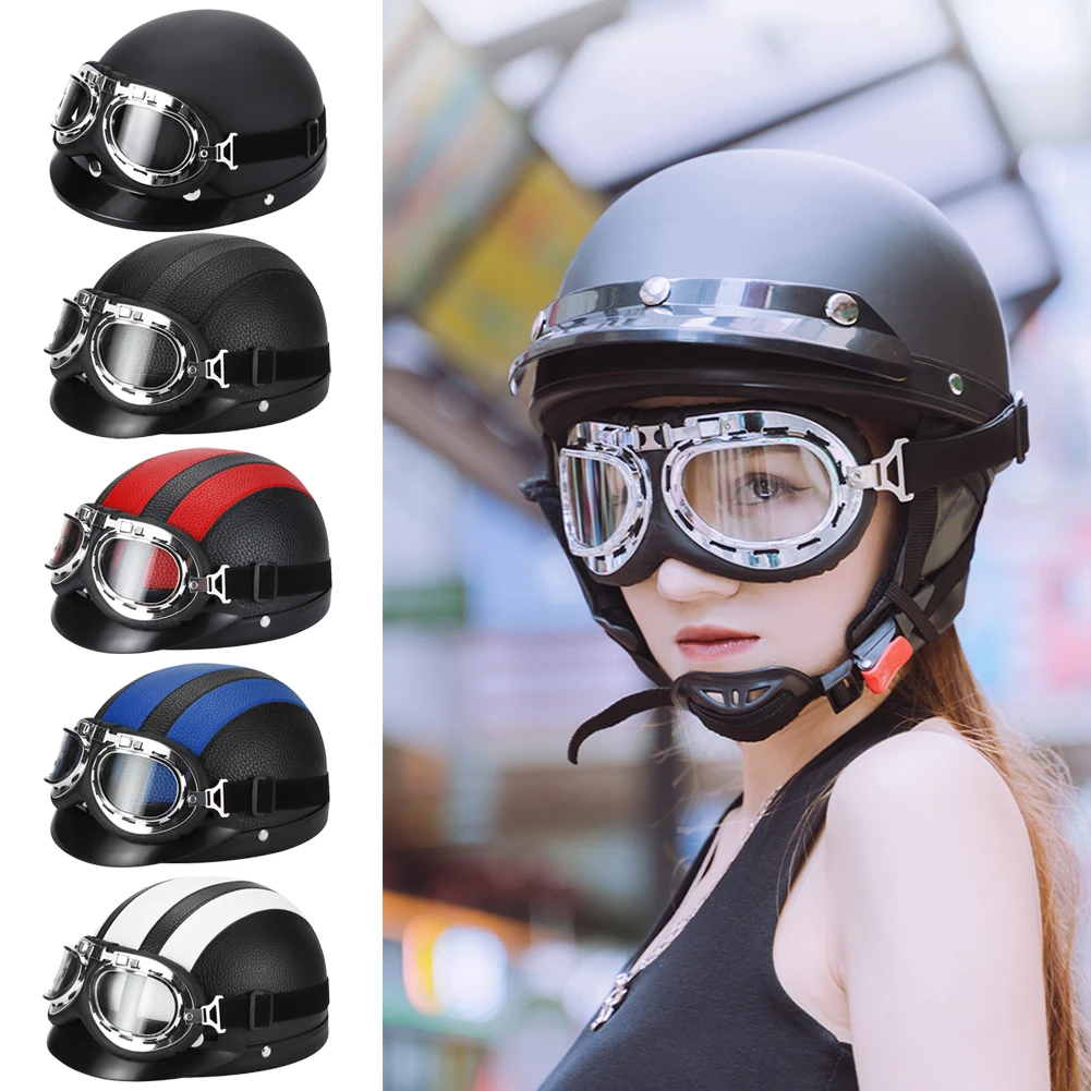 

Cycling Helmet Unisex Breathable Motorcycle Half Helmet Lightweight Vintage Bicycle Helmet with Goggles Electric Scooter Helmet