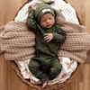 Newborn Baby Boy Clothing Outfits Solid Color Ribbed Long Sleeve Romper Jumpsuit with Hat for Infant Toddler Fall Clothes 1