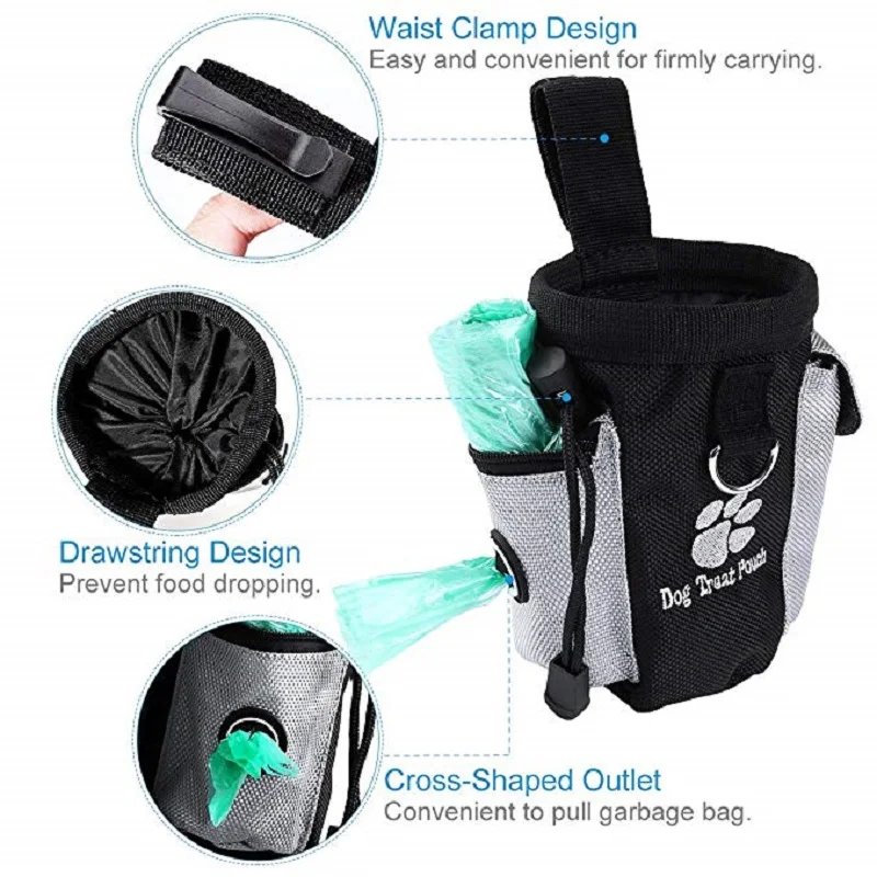 Dog Treat Bag Portable Dog Treat Bag Outdoor Dog Treat Pouch Training Feeding Bag Large Capacity Pet Trainer Waist Supplies
