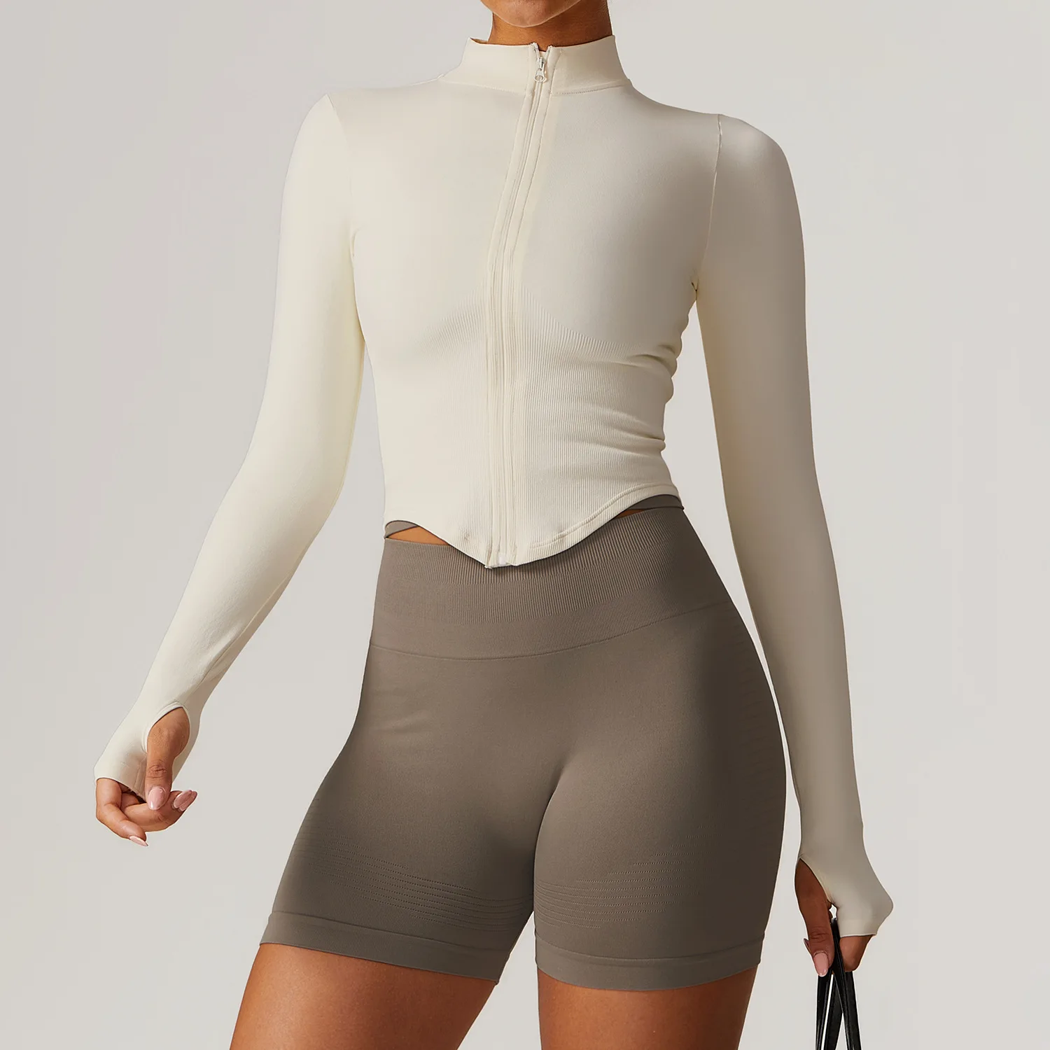 Yoga Jacket Yoga Shirts Women Seamless Zipper Jacket Yoga Long Sleeved Gym Top Ribbed Yoga Stand Collar Jacket Running Workout Sport Coat Women's Shirts