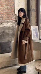 Maillard Curry Loose Large Size Fat mm Suede Pregnant Women's Belly Cover Mid length Cotton Coat