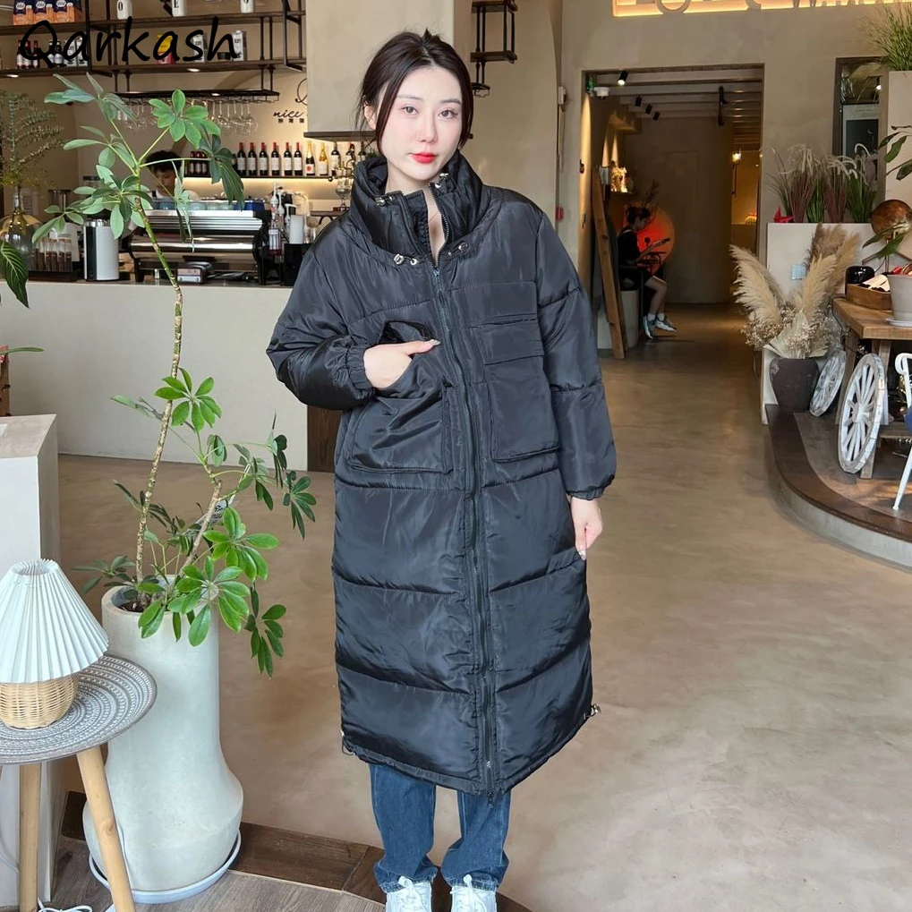 

Long Parkas Women Black Korean Style Winter Thicker Keep Warm Cold Wear Fashion Coats Padded High Street Jackets Streetwear Ins