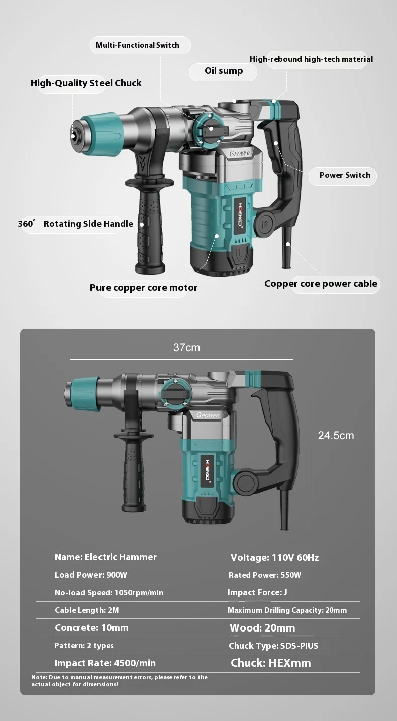 3-in-1 Multifunctional electric hammer and pickaxe Industrial grade high power