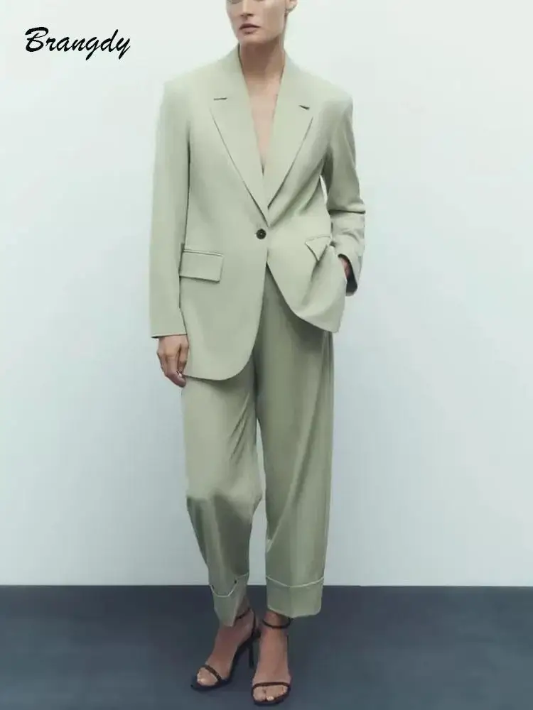 

Traf Women's Pant Suits Blazer Spring Women's Formal Outfits Office Lady Pants Sets Trouser Suit One Button Spring Blazer Jacket