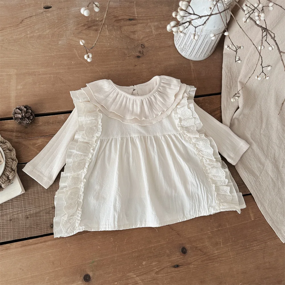2025 Spring New 0-3 Years Baby Girl Edge Cover Vest Lotus Leaf Collar Base Shirt And Loose Pants 3pcs Suit Girls Clothes Set 3