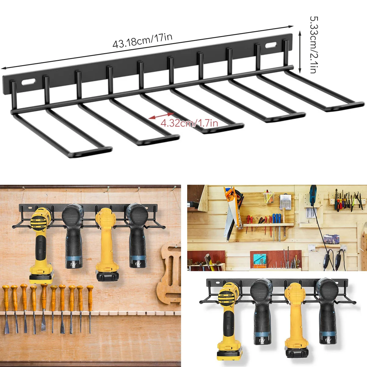 Heavy-Duty Power Tool Organizer Wall Mount - 3-Tier Metal Storage Rack For Garage & Workshop