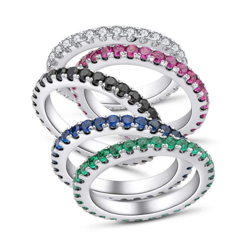 

SR4 silver Rings For Women Rainbow Geometric CZ Crystal Finger Ring Engagement Wedding Jewelry
