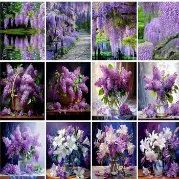 GATYZTORY-Peinture acrylique par numéros, image de paysage de fleurs, peinture à l'huile peinte à la main, cadeau GT, décoration d'intérieur, art mural 1