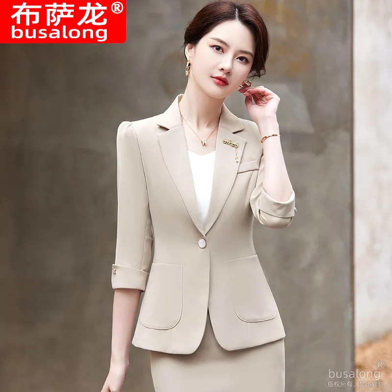 

Spring and Autumn Mid-Sleeve Suit Suit High Sense Goddess Temperament Hotel Front Desk Manager Beautician Business Women's Cloth