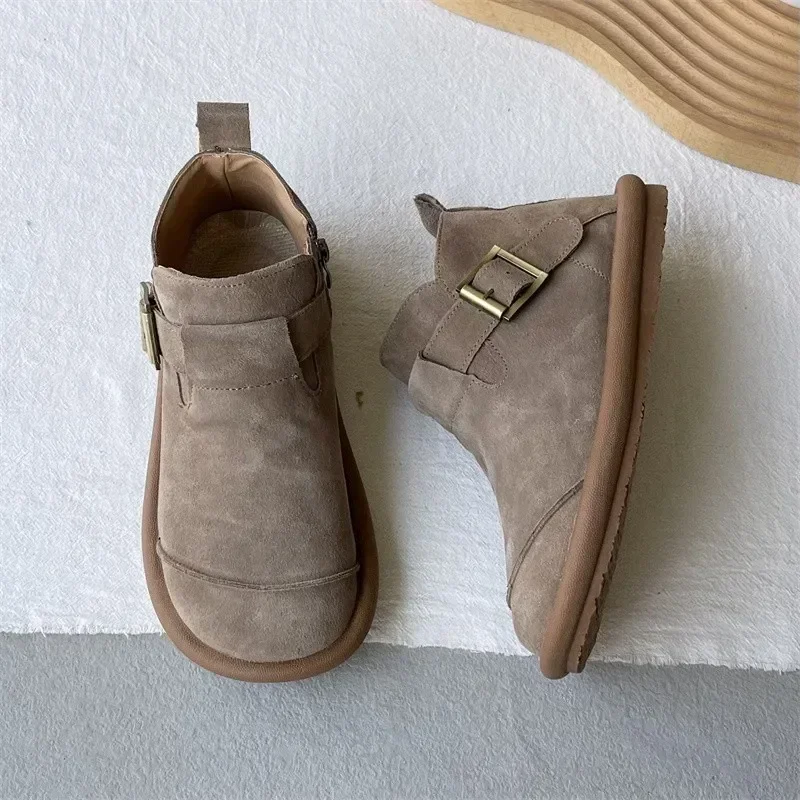 2025 New Autumn/Winter Fashion Flat Short Boots Round Toe Side