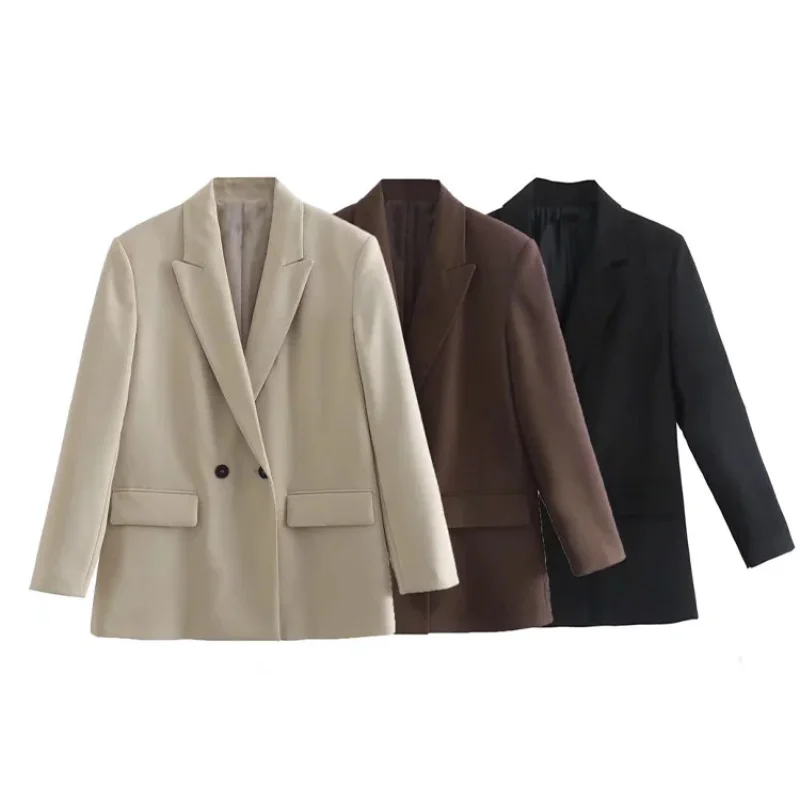 Women 2024 New Fashion Double Breasted Plus Size Blazer Coat Vintage Long Sleeve Pockets Female Outerwearblazer for men 2024 1 set men blazer pants set solid long sleeve fit slim turndown collar temperament pockets one button suit set male clothes