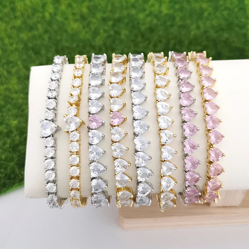 

QMHJE Crystal Stone Heart Love Tennis Bracelet for Women Wedding Engagement Gold Silver Color Infinity Luxury Jewelry White CZ