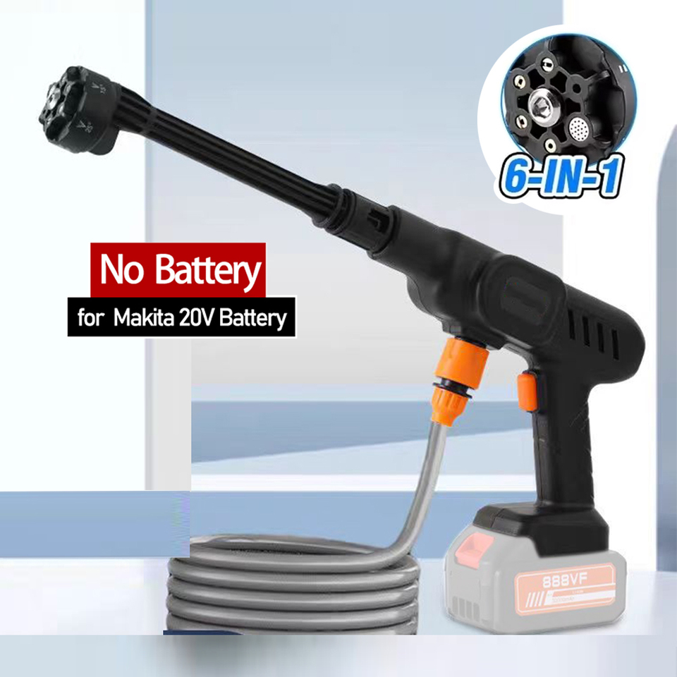 6-IN-1 High Pressure Washer Car Water Gun Car Accessory Cleaner for Home Garden Washing Machine Gun for Makita 20V No Battery