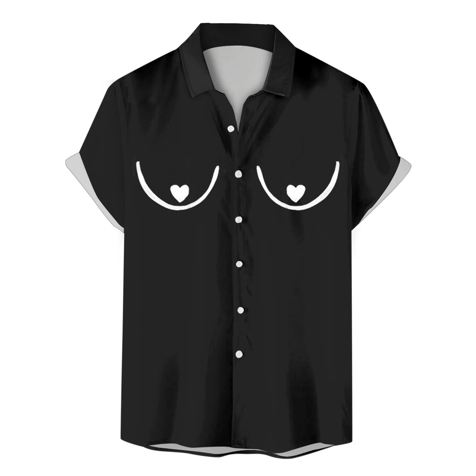 

Mens Funny Chest Print 2023 Summer Shirt Short Sleeved Plus Size Casual Shirt Casual Front Buttons Soft Breathable Summer Shirt