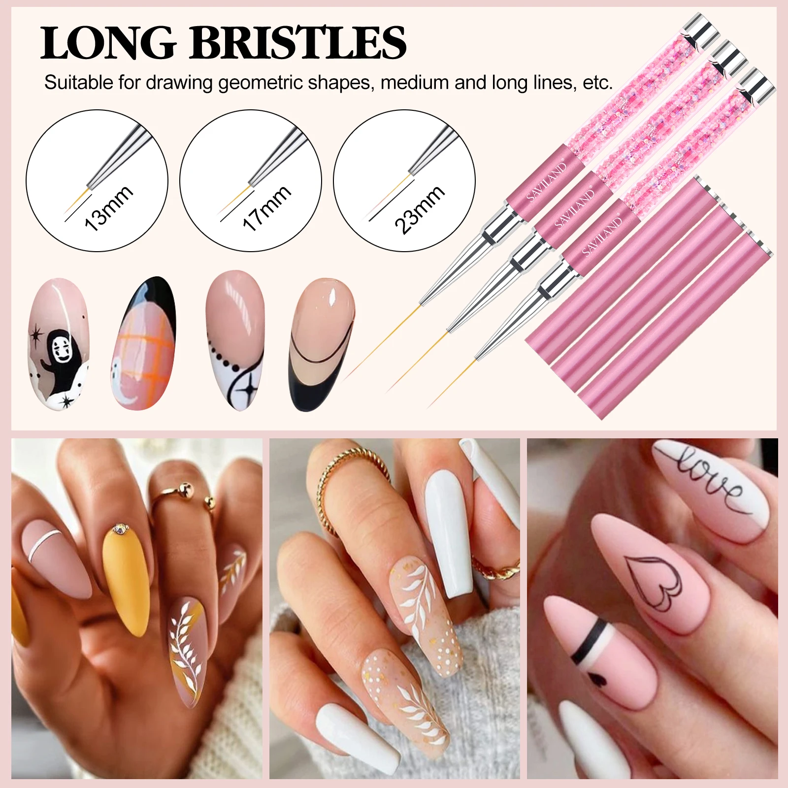 SAVILAND 6pcs Nail Art Liner Brushes Hand Painted Brush Acrylic UV Gel Colours Paints Builder Drawing Pen DIY Manicure Tools 2