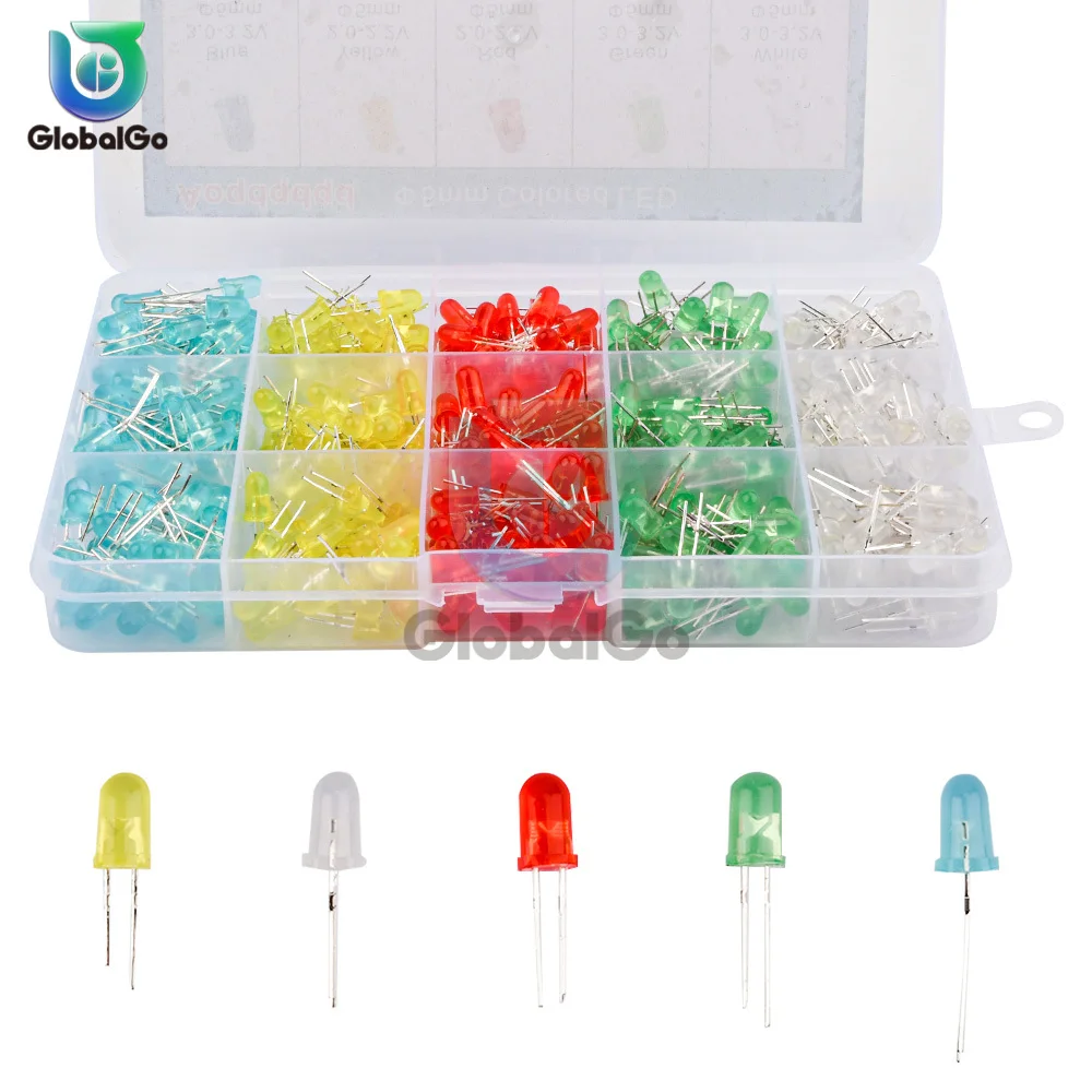 

500pcs/lot 5mm LED Diode Assorted Kit Red Yellow Blue Green White DIY led lights Diodes electronic kit