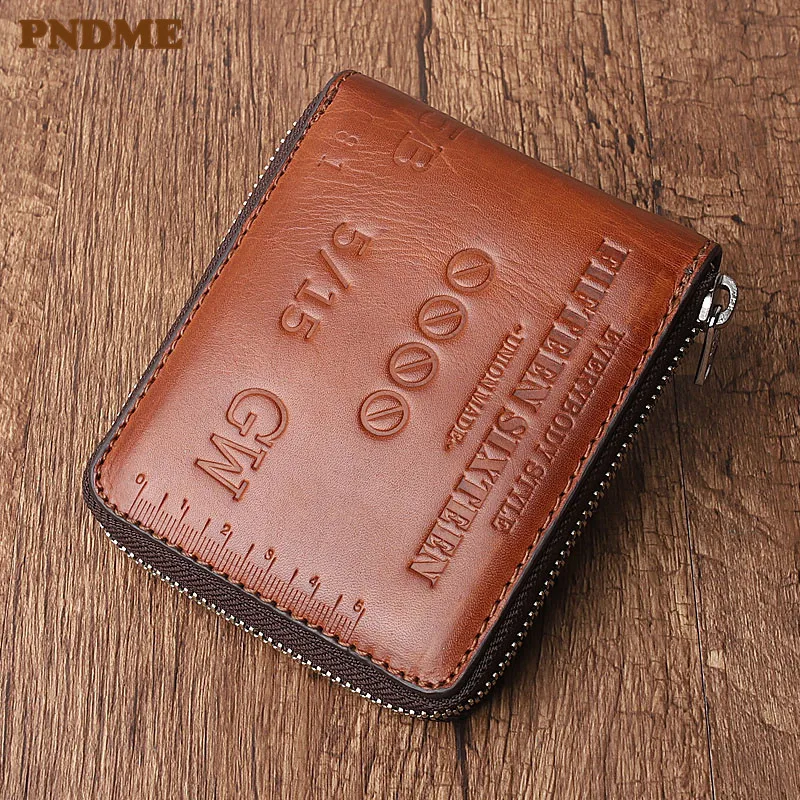 

PNDME organizer designer luxury genuine leather men's women's short wallet fashion casual real cowhide ID card holder coin purse