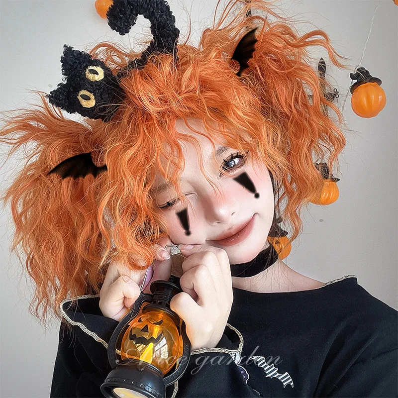 

Halloween Pumpkin Wig Women's Long Hair Cos Red Lolita Pumpkin Demon Halloween Cosplay Camellia Orange Long Curly Hair Short Wig