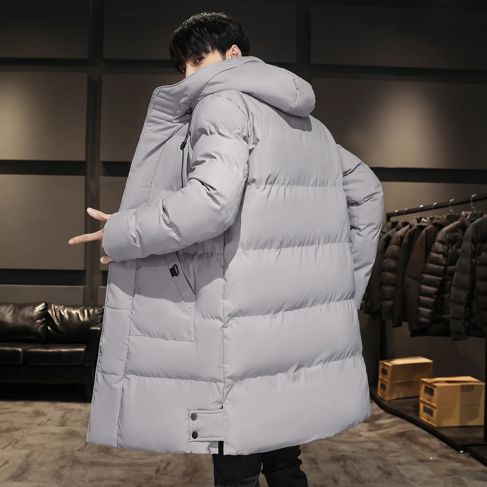 2023 Luxury Winter Men Clothing Thick Warm Parkas Mid-Length Cotton Jacket Hooded Padded Youth Coat Student Casual Outweat