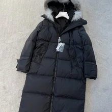 

Women Coats Clothes Goose Fluffy Blue Fox Fur Collar Long Hooded Down Jacket Long Winter Jacket and Coat for Women