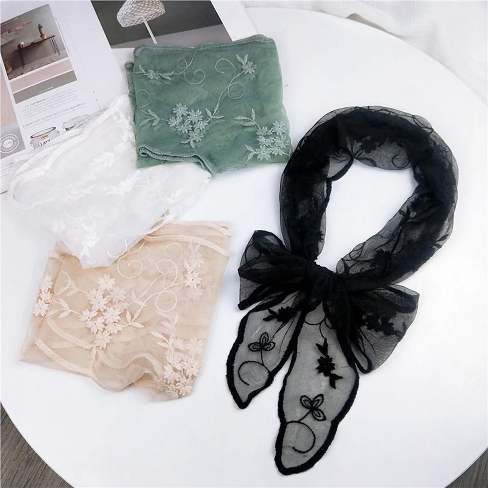 

Spring Small Lace Shawl Neck Decor For Women Muti-use Long Silk Scarf Hollow Out Floral Embroidery Neck Scarf Clothing Accessory