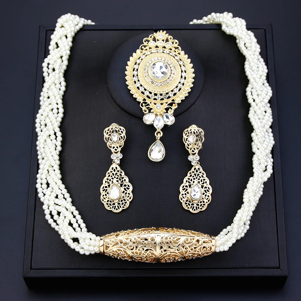 Morocco Bride Jewelry Sets Women Caftan Belt Beads Choker Necklace Crystal Brooch Drop Earring bridal jewelry sets crystal jewelry sets beaded choker necklace