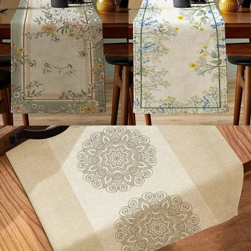 Floral Mandala Boho Polyester Table Runner - Cottagecore Dining Room Decor