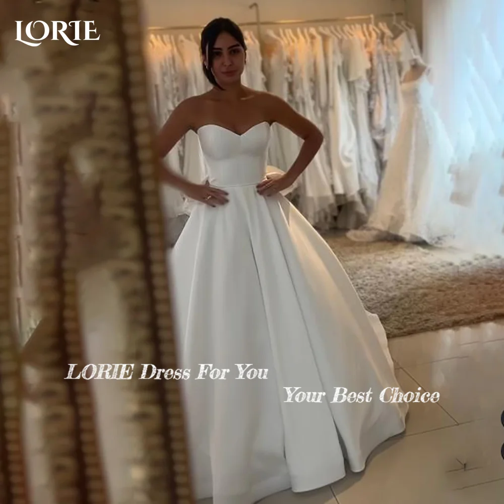 LORIE Elegant Satin Wedding Dresses Strapless A-Line Beach Bridal Gown Sweetheart V Corset Simple Customized Bow Bride Dress2026