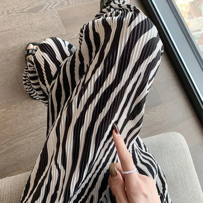 Women's Summer New Japanese Style Korean Commuter Tie Dye Printed Ruched Pocket Loose Casual Elastic High-waisted Straight Pants