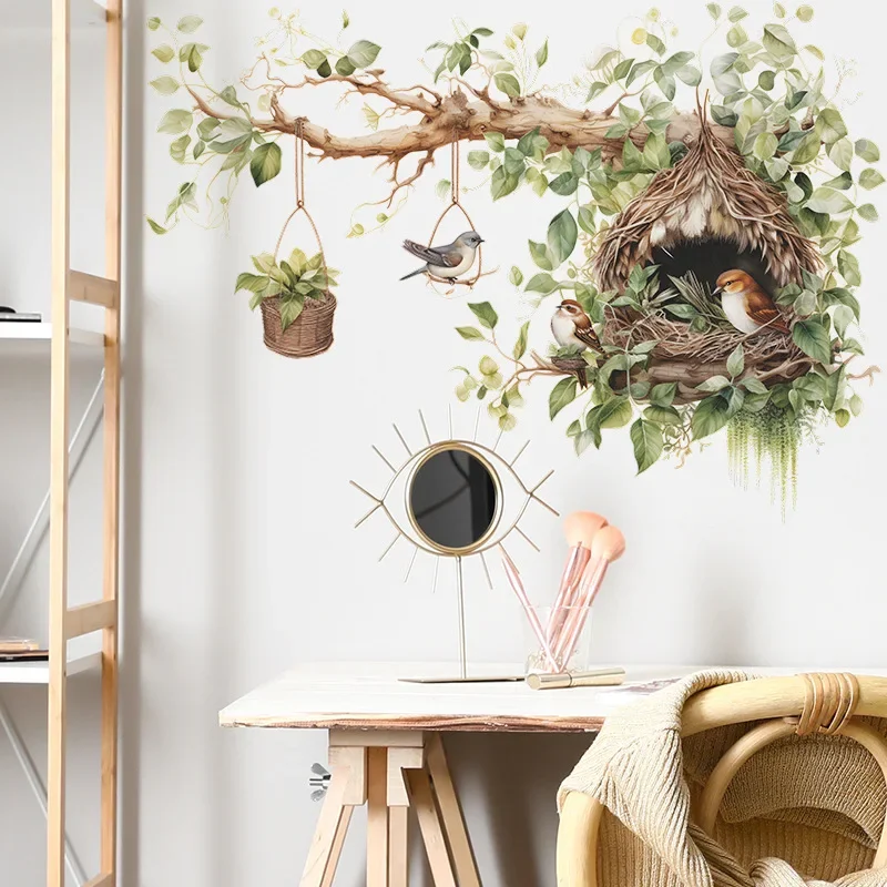 Lovely branch bird's nest Wall Stickers Living Room Bedroom Home Background Wall Decor Self-adhesive Vinyl Sticker Wallpaper