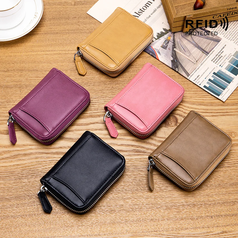 New Cowhide Women Wallets Female Genuine Leather Purses RFID Card Holders Small Portable Coin Purse Large Capacity Money Bag 6
