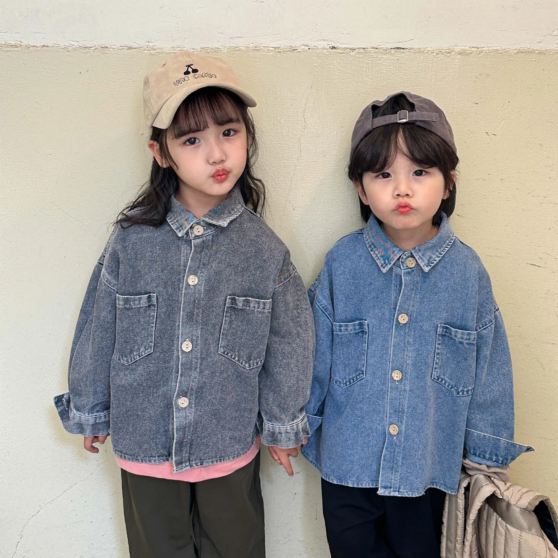 

2023 Autumn New Children Long Sleeve Denim Coat Baby Boys Solid Casual Overcoat Fashion Girls Loose Cardigan Jacket Kids Clothes