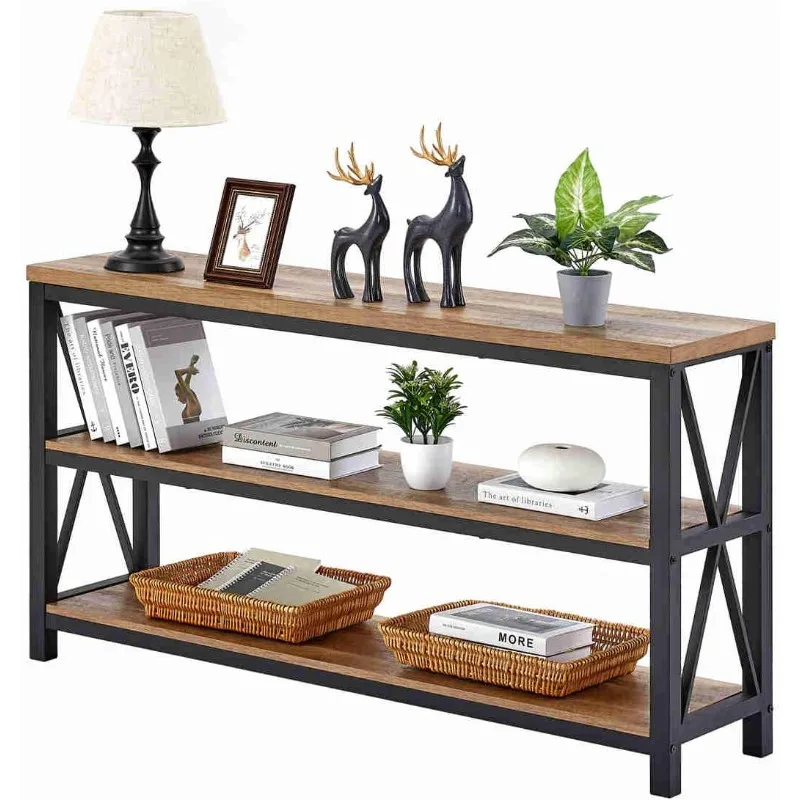 

FATORRI Industrial Console Table for Entryway, Wood Sofa Table, Rustic Hallway Tables with 3-Tier Shelves for Living Room