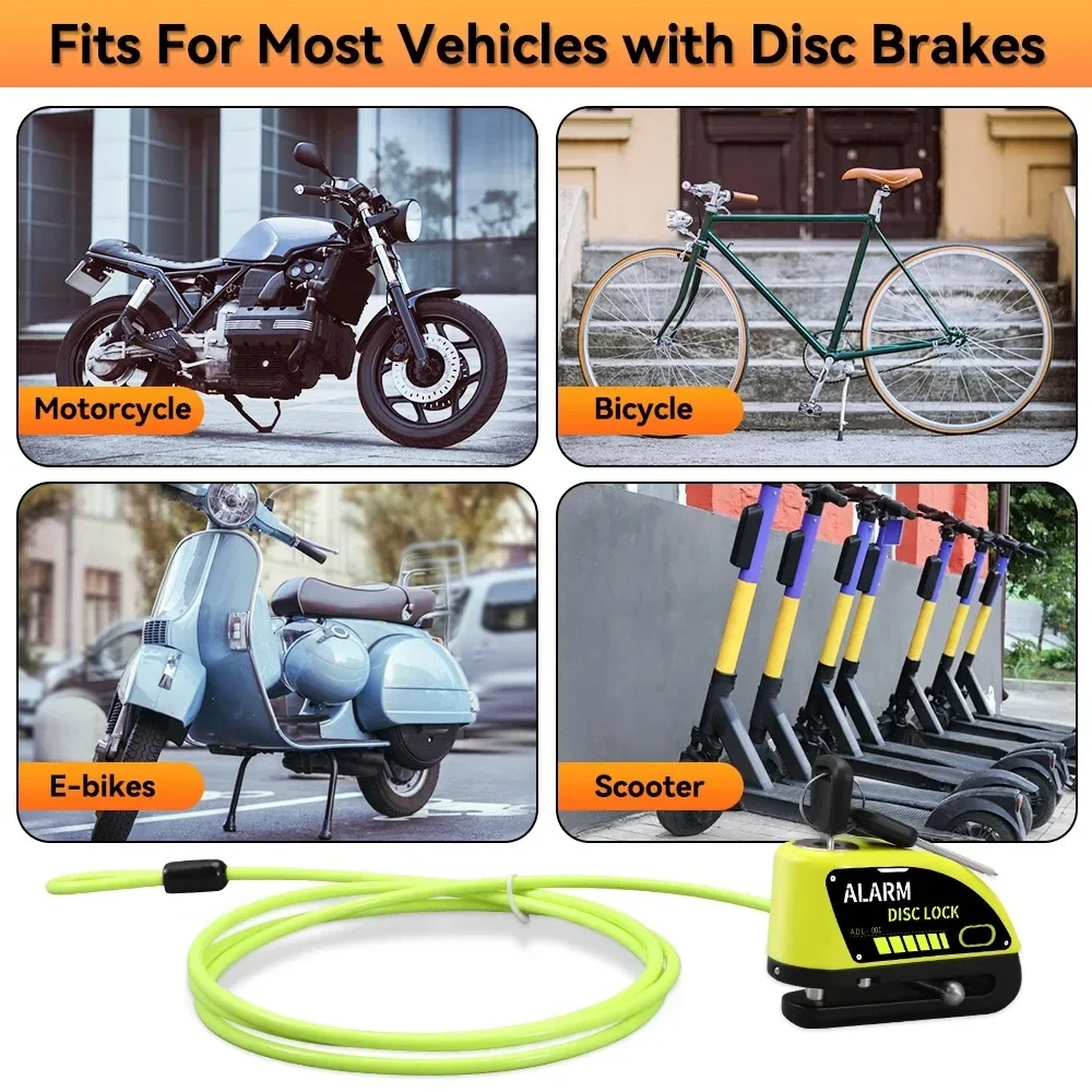 Rockbye Blocco disco per bicicletta Ricaricabile 120dB Blocco allarme antifurto per moto Impermeabile con cavo da 1,5/1,8 M Sistema di allarme bici - immagine 6